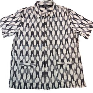 J. Peterman Company Guayabera Shirt Ikat Short Sleeve Button Down Black Gray XL